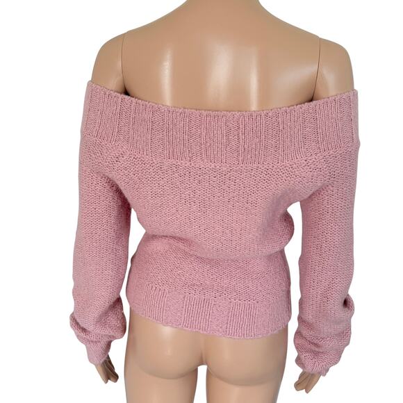 Abercrombie Y2K Wool Pink Off Shoulder Cardigan Soft Girl Coquette Barbiecore XL - Picture 8 of 8